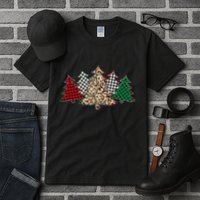 Cute Christmas Tree Plaid Leopard Patterns Tall T-Shirt