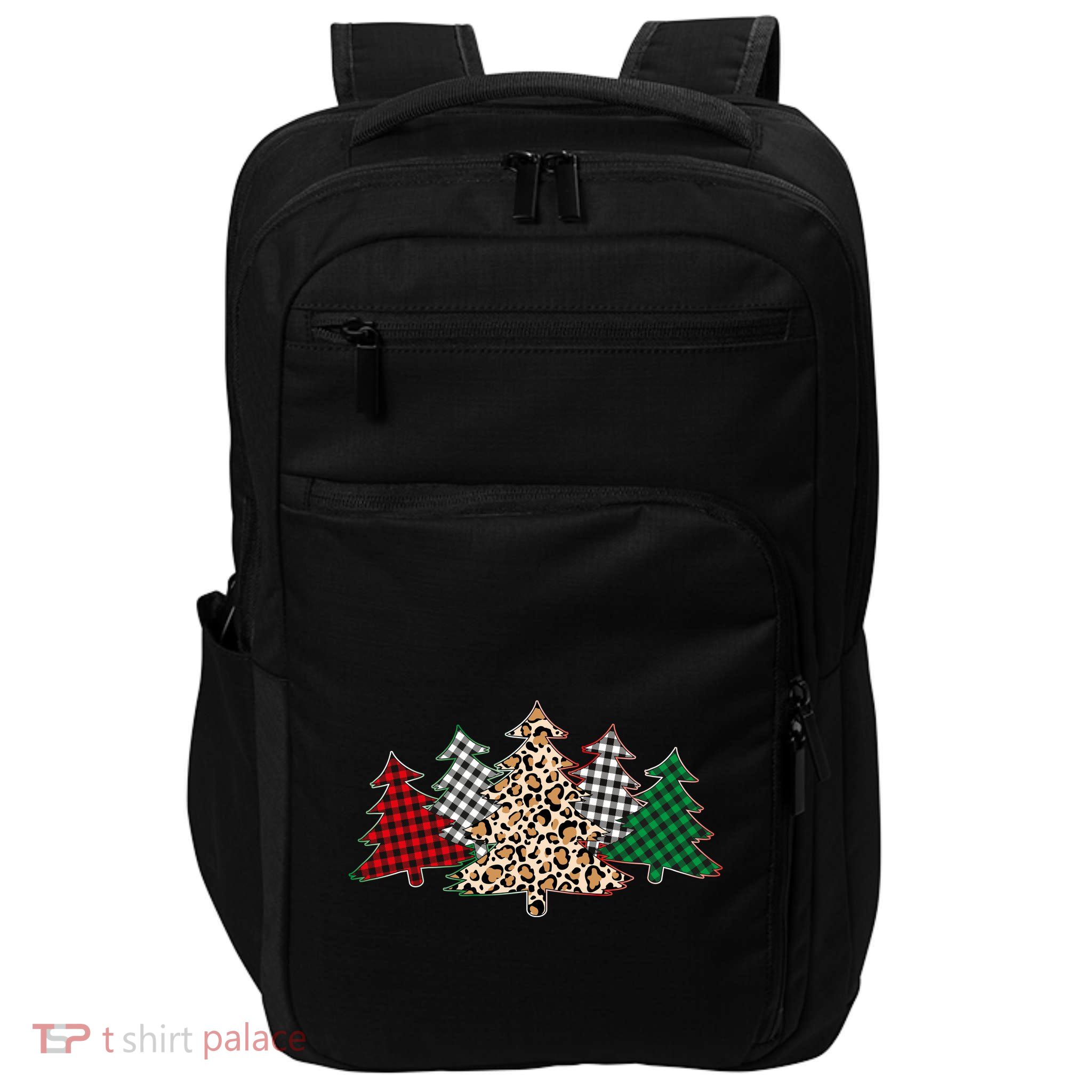 Cute Christmas Tree Plaid Leopard Patterns Impact Tech Backpack