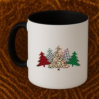 Cute Christmas Tree Plaid Leopard Patterns Mug