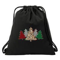 Cute Christmas Tree Plaid Leopard Patterns Drawstring Bag