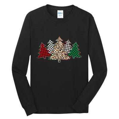 Cute Christmas Tree Plaid Leopard Patterns Tall Long Sleeve T-Shirt