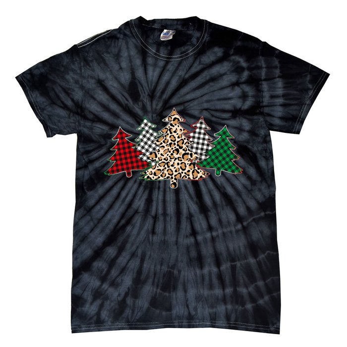 Cute Christmas Tree Plaid Leopard Patterns Tie-Dye T-Shirt