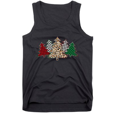 Cute Christmas Tree Plaid Leopard Patterns Tank Top