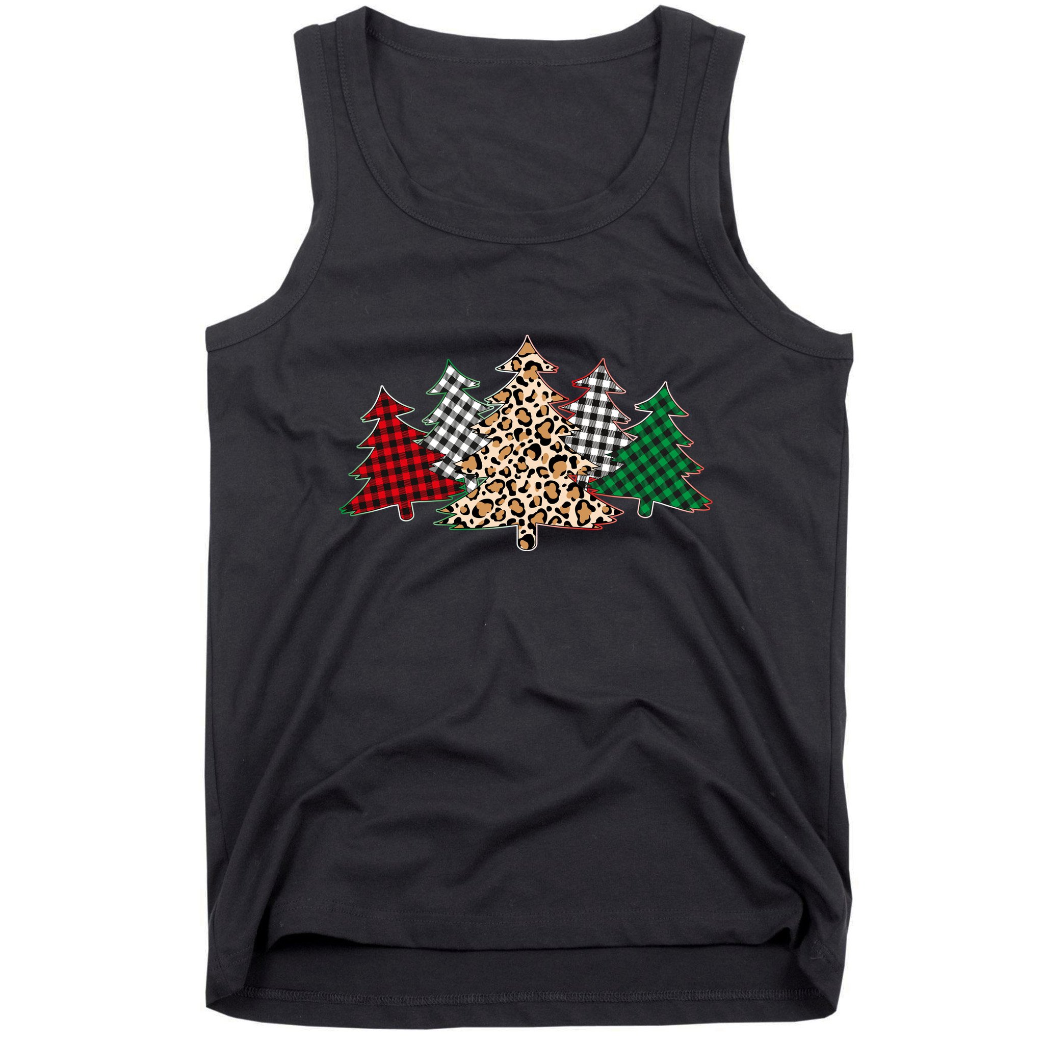 Cute Christmas Tree Plaid Leopard Patterns Tank Top