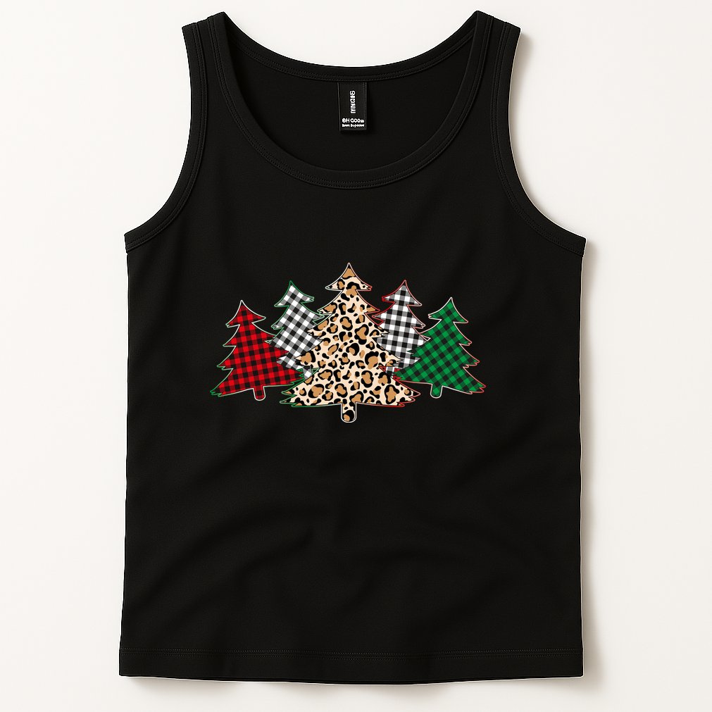 Cute Christmas Tree Plaid Leopard Patterns Tank Top