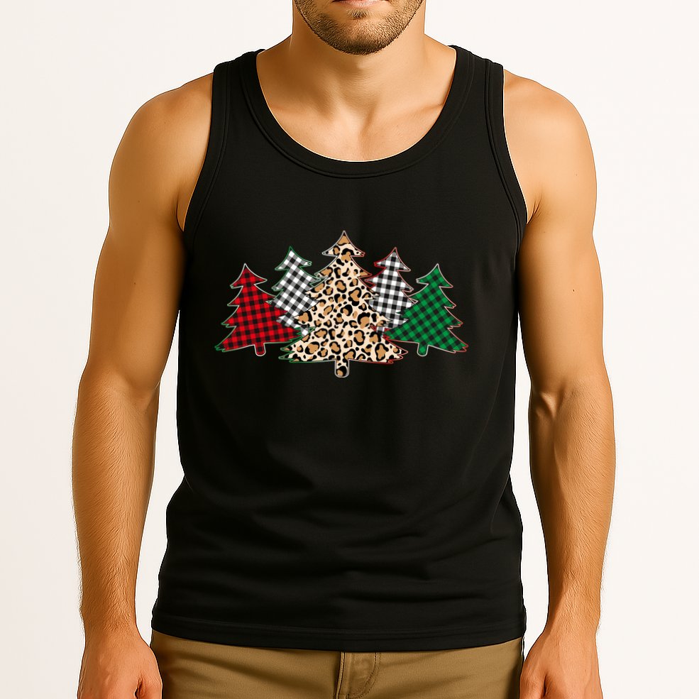Cute Christmas Tree Plaid Leopard Patterns Tank Top