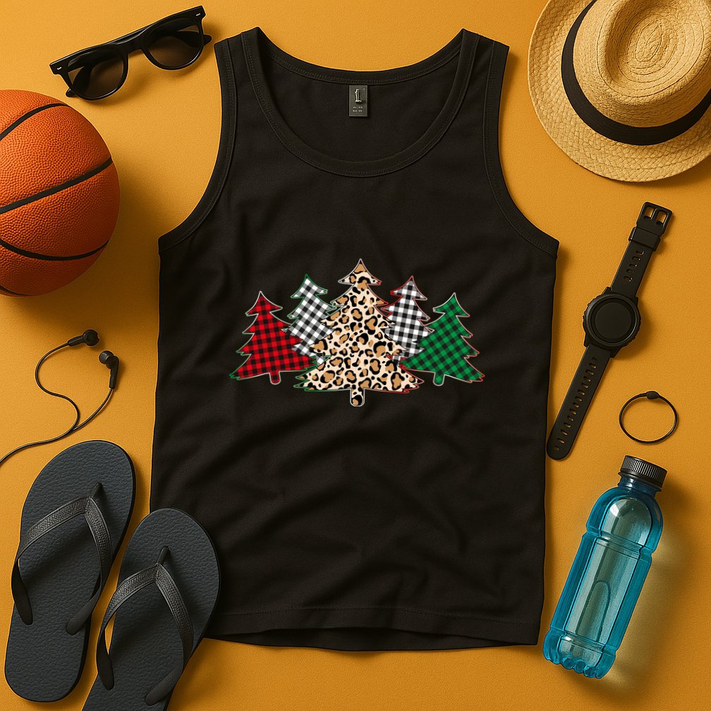 Cute Christmas Tree Plaid Leopard Patterns Tank Top