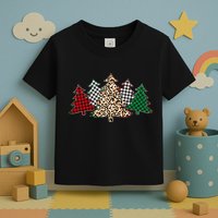 Cute Christmas Tree Plaid Leopard Patterns Toddler T-Shirt