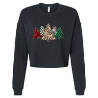 Cute Christmas Tree Plaid Leopard Patterns Cropped Pullover Crew