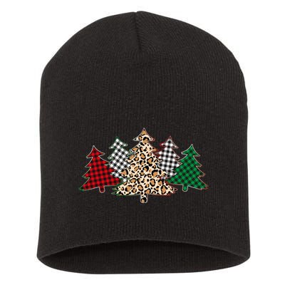 Cute Christmas Tree Plaid Leopard Patterns Short Acrylic Beanie