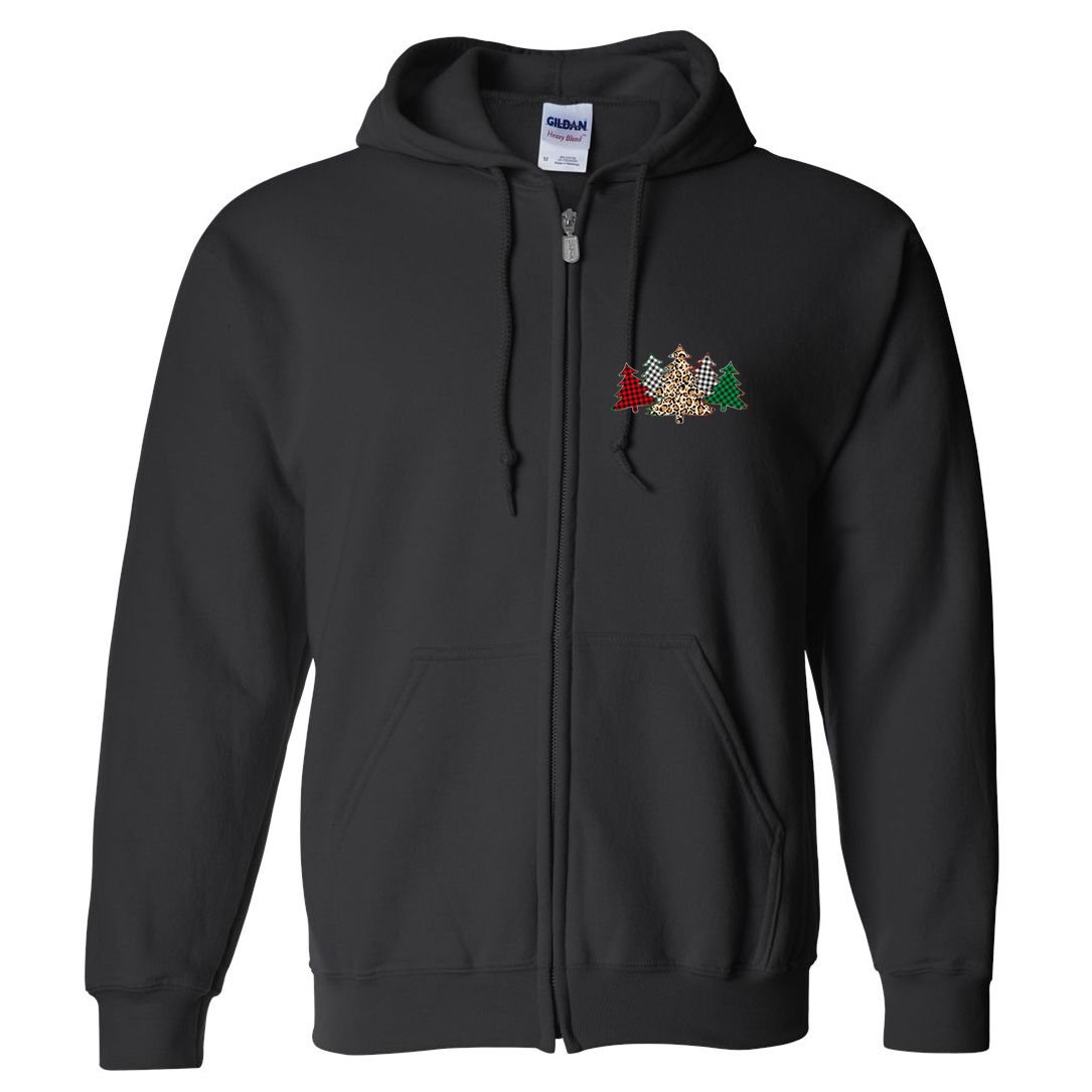 Cute Christmas Tree Plaid Leopard Patterns Full Zip Hoodie