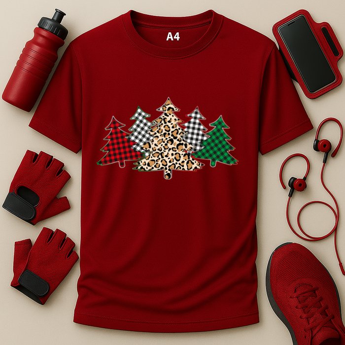 Cute Christmas Tree Plaid Leopard Patterns Performance Shirt