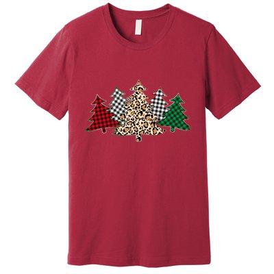 Cute Christmas Tree Plaid Leopard Patterns Premium T-Shirt