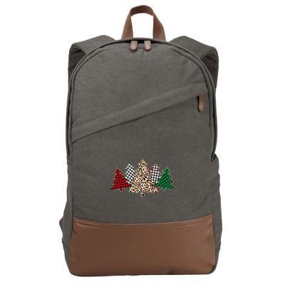 Cute Christmas Tree Plaid Leopard Patterns Cotton Canvas Backpack