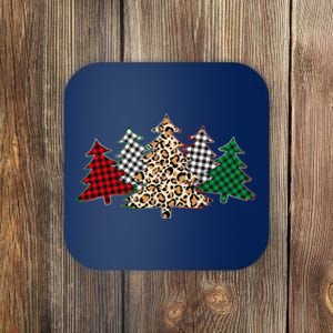 Cute Christmas Tree Plaid Leopard Patterns Coaster