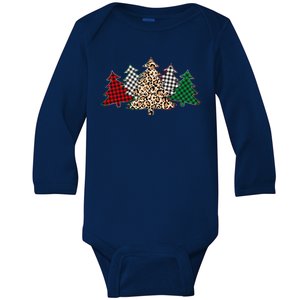 Cute Christmas Tree Plaid Leopard Patterns Baby Long Sleeve Bodysuit