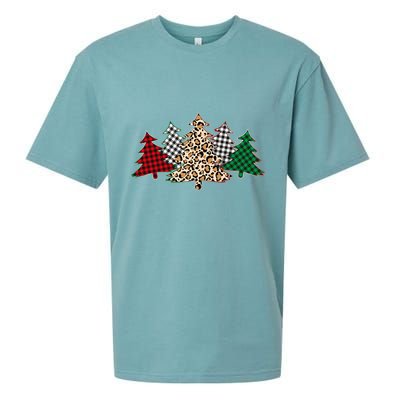 Cute Christmas Tree Plaid Leopard Patterns Sueded Cloud Jersey T-Shirt