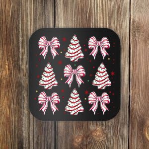 Coquette Christmas Tree Cake Bow Girly Christmas Holiday Coaster