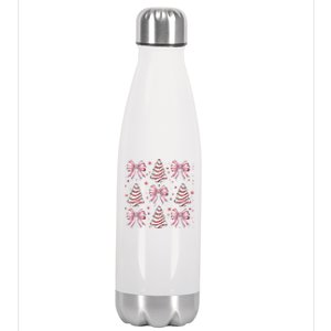 Coquette Christmas Tree Cake Bow Girly Christmas Holiday Stainless Steel Insulated Water Bottle