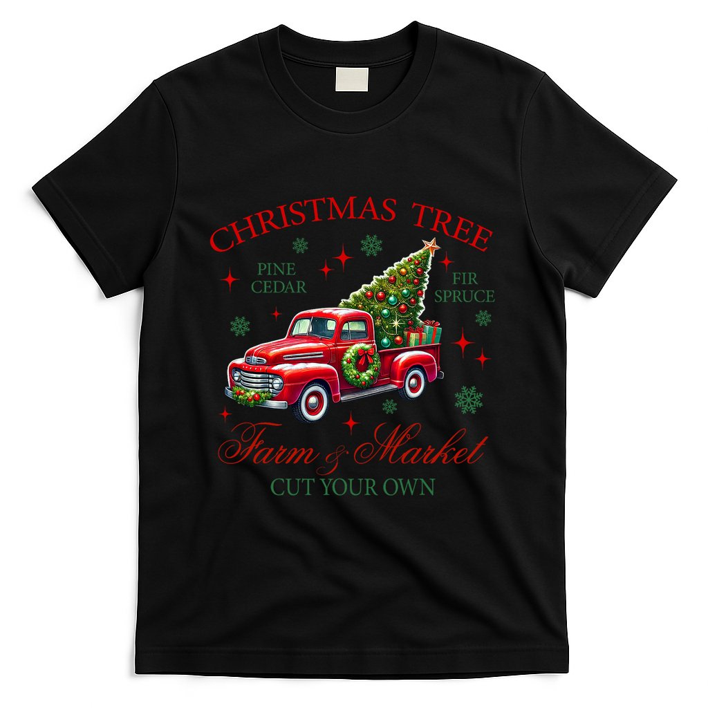 Coquette Christmas Tree Red Truck Farm & Market Xmas Pajamas T-Shirt