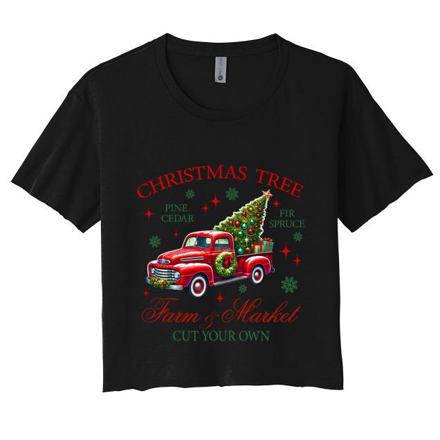 Coquette Christmas Tree Red Truck Farm & Market Xmas Pajamas Crop Top