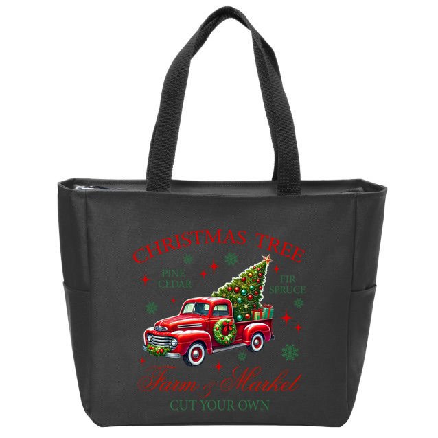 Coquette Christmas Tree Red Truck Farm & Market Xmas Pajamas Zip Tote Bag