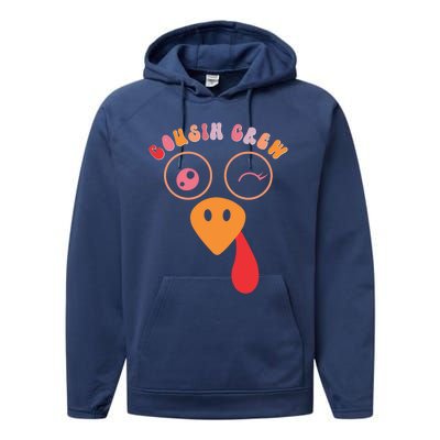 Cousin Crew Turkey Cute Retro Groovy Sunglasses Thanksgiving Gift Performance Fleece Hoodie