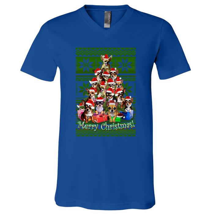 Chihuahua Christmas Tree Ugly Sweater Funny Gift V-Neck T-Shirt