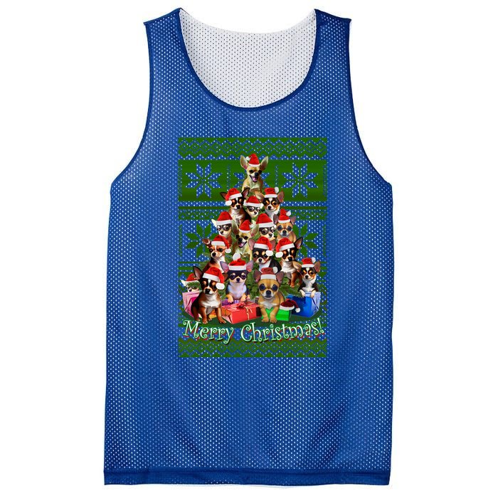 Chihuahua Christmas Tree Ugly Sweater Funny Gift Mesh Reversible Basketball Jersey Tank