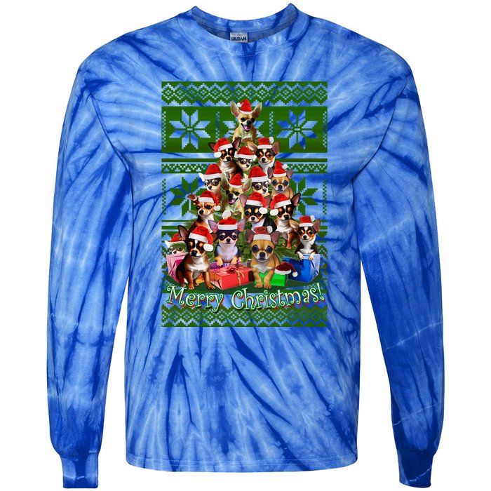 Chihuahua Christmas Tree Ugly Sweater Funny Gift Tie-Dye Long Sleeve Shirt