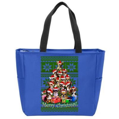 Chihuahua Christmas Tree Ugly Sweater Funny Gift Zip Tote Bag