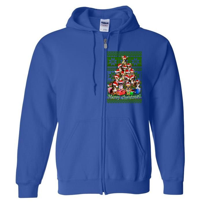 Chihuahua Christmas Tree Ugly Sweater Funny Gift Full Zip Hoodie