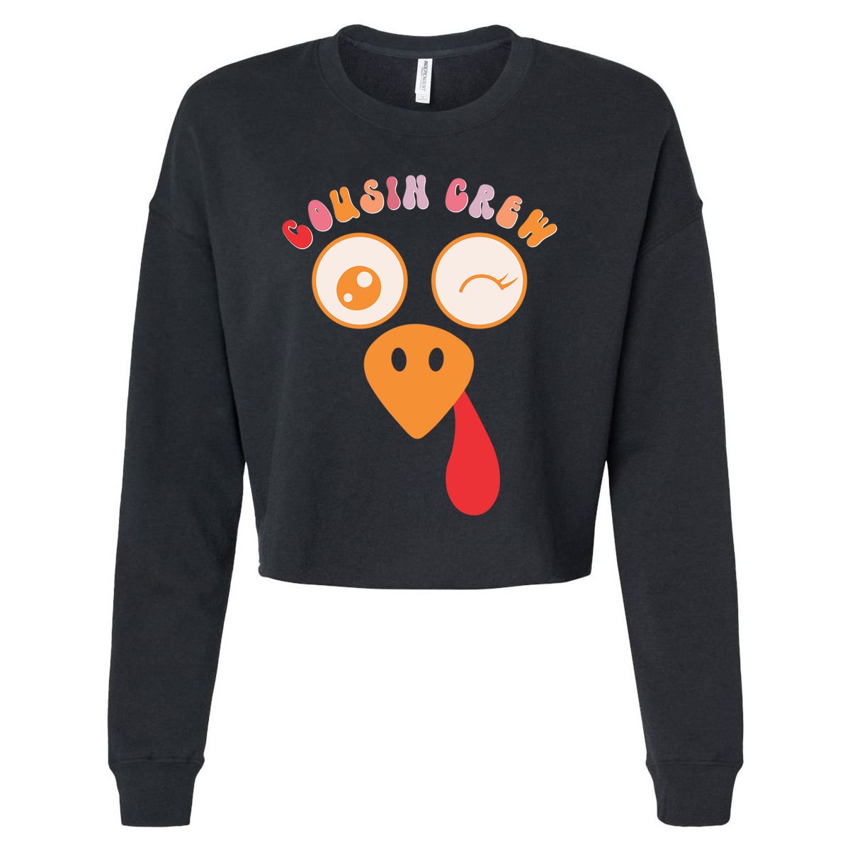 Cousin Crew Turkey Face Family Thanksgiving Pajamas Matching Gift Cropped Pullover Crew