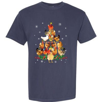 Chicken Christmas Tree Lights Love Chicken Farmer Christmas Garment-Dyed Heavyweight T-Shirt