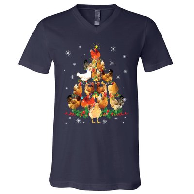 Chicken Christmas Tree Lights Love Chicken Farmer Christmas V-Neck T-Shirt