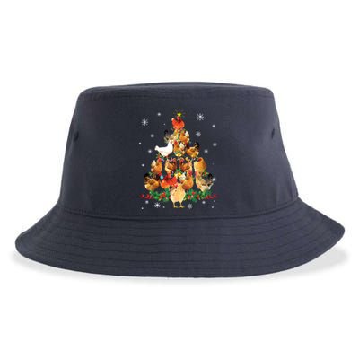 Chicken Christmas Tree Lights Love Chicken Farmer Christmas Sustainable Bucket Hat