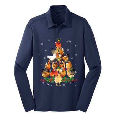 Chicken Christmas Tree Lights Love Chicken Farmer Christmas Silk Touch Performance Long Sleeve Polo