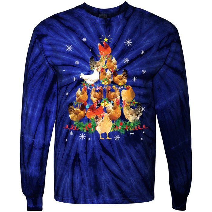 Chicken Christmas Tree Lights Love Chicken Farmer Christmas Tie-Dye Long Sleeve Shirt