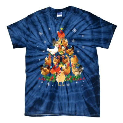 Chicken Christmas Tree Lights Love Chicken Farmer Christmas Tie-Dye T-Shirt