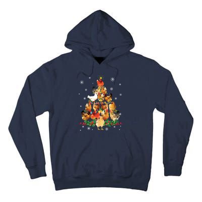 Chicken Christmas Tree Lights Love Chicken Farmer Christmas Tall Hoodie