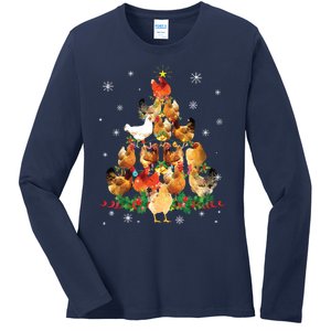 Chicken Christmas Tree Lights Love Chicken Farmer Christmas Ladies Long Sleeve Shirt