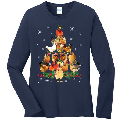 Chicken Christmas Tree Lights Love Chicken Farmer Christmas Ladies Long Sleeve Shirt