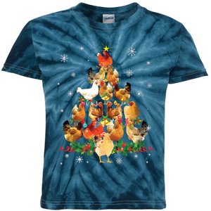 Chicken Christmas Tree Lights Love Chicken Farmer Christmas Kids Tie-Dye T-Shirt