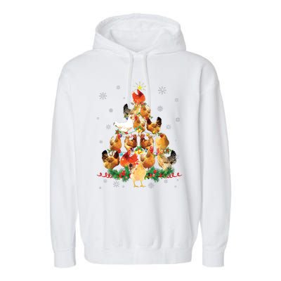 Chicken Christmas Tree Lights Love Chicken Farmer Christmas Garment-Dyed Fleece Hoodie