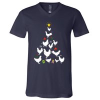 Chicken Christmas Tree Lights Love Chicken Farmer Xmas Cute V-Neck T-Shirt