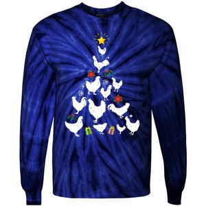 Chicken Christmas Tree Lights Love Chicken Farmer Xmas Cute Tie-Dye Long Sleeve Shirt