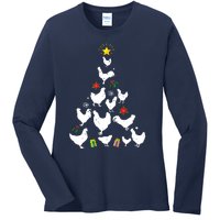 Chicken Christmas Tree Lights Love Chicken Farmer Xmas Cute Ladies Long Sleeve Shirt