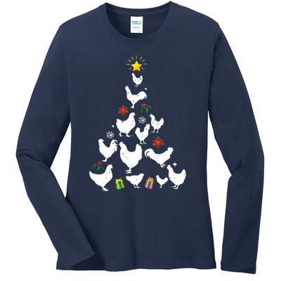 Chicken Christmas Tree Lights Love Chicken Farmer Xmas Cute Ladies Long Sleeve Shirt