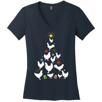 Chicken Christmas Tree Lights Love Chicken Farmer Xmas Cute Women's V-Neck T-Shirt