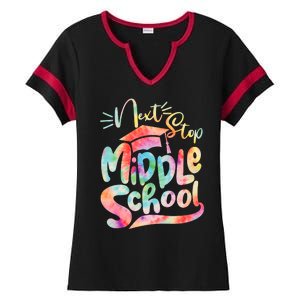 Cute Colorful Tie Dye Next Stop Middle School Ladies Halftime Notch Neck Tee